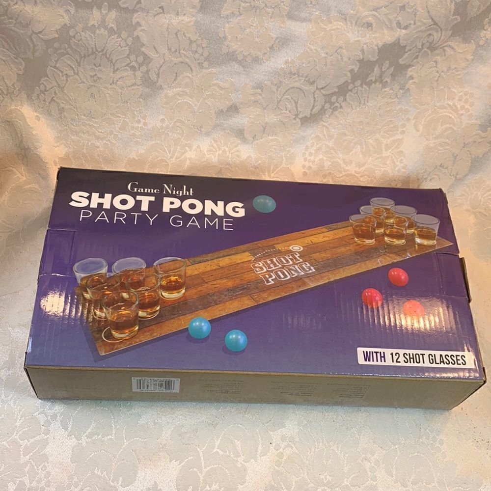 Shot Pong Game Night Party Game With 12 Shot Glasses 1 Game Board 6 Balls New